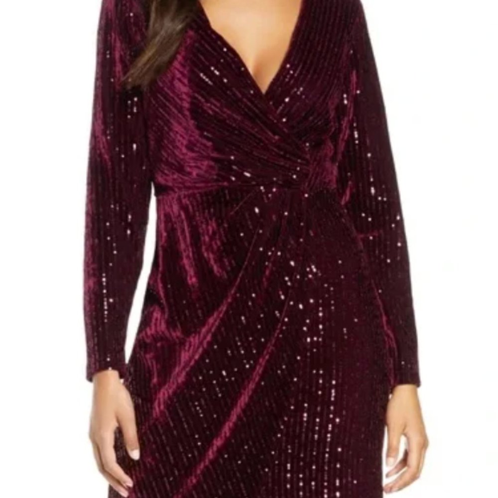 Velvet Sequin Faux-Wrap Dress